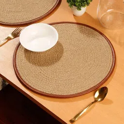 HOSTA HOMES Beige 2 Pieces Self Design Jute Reversible Table Placemats-11