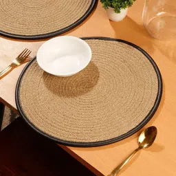 HOSTA HOMES 2-Pcs Beige Self-Design Jute Round Reversible Table Placemats-image-89