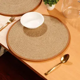 HOSTA HOMES 2-Pcs Beige Self Design Jute Reversible Table Placemats-image-79