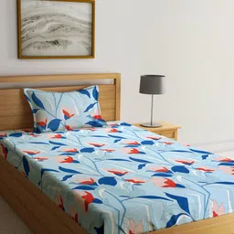SOKNACK Blue & Red Floral Printed 300 TC Single Bedsheet With 1 Pillow Cover-picture-12