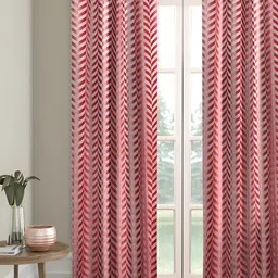 SOKNACK Red & Pink Geometric Printed Black Out Long Door Curtain-image-65