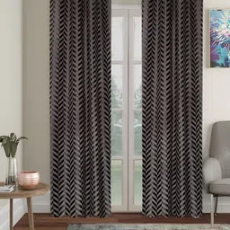 SOKNACK Grey & Silver Toned 2 Pieces Geometric Printed Black Out Long Door Curtains-8