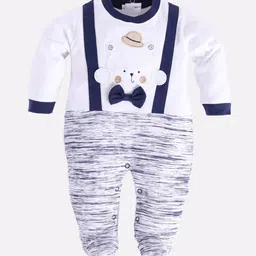 BABY GO Boys Navy Blue & White Pure Cotton Rompers-image-90