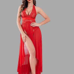 FIMBUL Self Design Halter Neck Net Baby Doll-picture-49