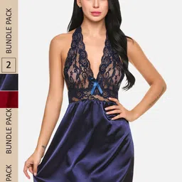 StyFun Pack of 2 Satin Halter Neck Baby Doll-image-89