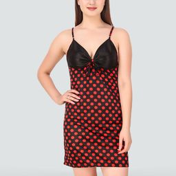 Romaisa Black & Red Satin Printed Baby Doll-picture-31