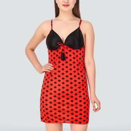 Romaisa Red & Black Satin Printed Baby Doll-image-122
