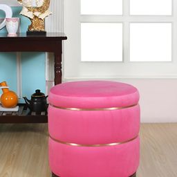 Shadowkart Pink & Beige Round Wooden Ottomans-image-89