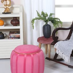 Shadowkart Pink Round Velvet Wooden Ottomans-image-101