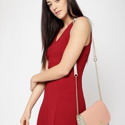 Lino Perros Peach-Coloured & Grey Colourblocked Sling Bag-28