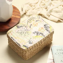 HABERE INDIA Cream Bamboo Storage Basket With Lid-27