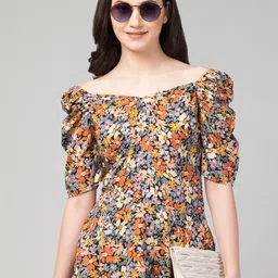 Zuvino Floral Printed Off-Shoulder Puff Sleeve Bardot Top-picture-28