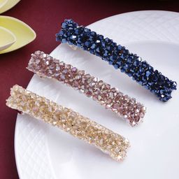 Yellow Chimes Women Navy Blue & Pink Set of 3 Embellished French Barrette-85