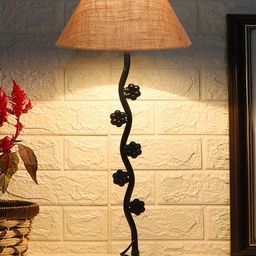 Devansh Beige & Black Textured Jute Zig Zag Table Lamp With Iron Base-9