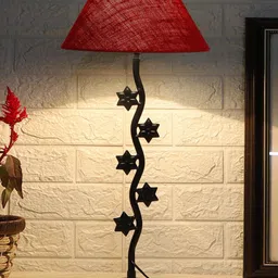 Devansh Maroon & Black Textured Jute Zig Zag Table Lamp With Iron Base-7