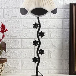 Devansh Off White & Black Textured Cotton Zig Zag Table Lamp With Iron Base-6
