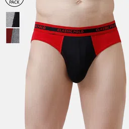 Classic Polo Men Pack of 3 Red, Grey & Black Colour Blocked Cotton Basic Briefs-15