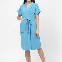 POORAK Blue Shawl Collar Bath Robe-22