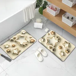Aura 2-Pcs Beige & Yellow Star Printed Water Absorbent Bath Rugs-16