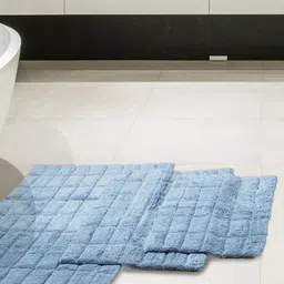 MASPAR Blue Textured 1634 GSM Cotton Small Bath Rugs-image-81