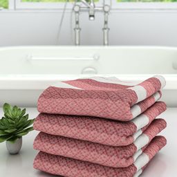Athom Trendz Unisex Set Of 4 Pink & White Striped 210 GSM Premium Bath Towels-7