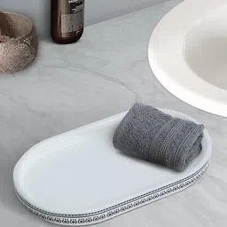OBSESSIONS White & Black Ethnic Motifs Textured Bath Tray-0