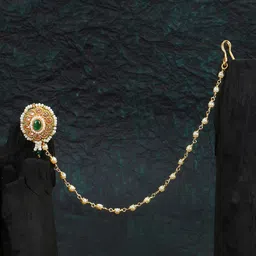 Adwitiya Collection Gold-Plated Flower Stone Studded & Beaded Nose Pin With Chain-picture-23