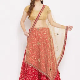 Clora Creation Beige Ethnic Motifs Embroidered Dupatta with Beads and Stones-31