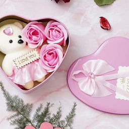 eCraftIndia Pink & White Heart Shaped Valentine Gift Set-image-90