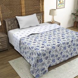 Rajasthan Decor White & Blue Floral Revesible Cotton AC Room 120 GSM Single Bed Dohar-image-67