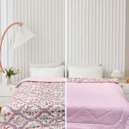 Supreme Home Collective Pink & White Cotton Floral AC Room 300 GSM Double Bed Comforter-image-62