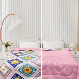 Supreme Home Collective Pink & Blue Cotton Floral AC Room 300 GSM Double Bed Comforter-image-92