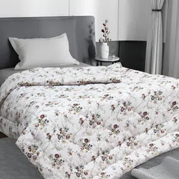 Supreme Home Collective White & Green Printed Cotton AC Room 300 GSM Single Bed Comforter-image-122