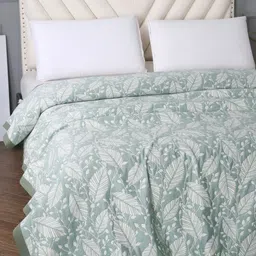 URBAN DREAM Green & White Floral Double Queen Bed Cover-image-40