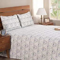 MASPAR Hues Rustic Clash Senna Blue & White Ethnic Motif Printed 120 TC Queen Bed Cover-image-17