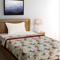 ELAN DREAMS Paradise White & Rust Floral Printed Cotton AC Room 110 GSM Double Bed Dohar-picture-15