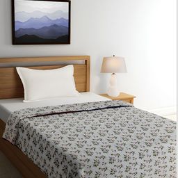 ELAN DREAMS Bliss White & Green Floral Cotton AC Room 110 GSM Double Bed Dohar-image-39