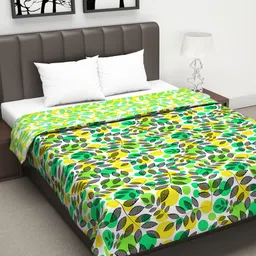 Divine Casa Green & Yellow Floral AC Room 120 GSM Double Bed Dohar-image-82