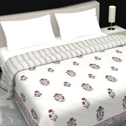 Jaipur Dohar Pink & White Floral Cotton AC Room 150 GSM Double Bed Dohar-image-60