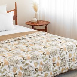 HOMEMONDE White & Brown Floral AC Room Cotton 150 GSM Reversible Double Bed Dohar-image-22