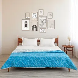 HOMEMONDE Turquoise Blue & White Floral AC Room Cotton 150 GSM Reversible Double Bed Dohar-picture-12