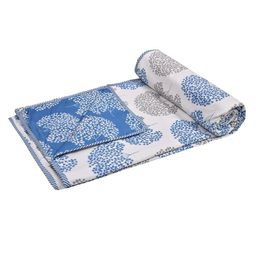 Jinaya's Blue & White Floral Mild Winter Cotton 210 GSM Reversible Double Bed Dohar-image-78