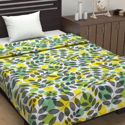 Divine Casa Green & Yellow Floral AC Room 120 GSM Reversible Single Bed Dohar-image-28