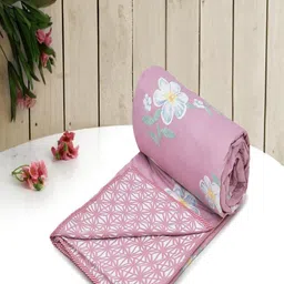 RRC Peach-Coloured Floral Microfiber AC Room 150 GSM Single Bed Dohar-image-85