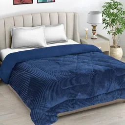 FABINALIV Blue Striped Woollen Heavy Winter 950 GSM Double Bed Quilt-image-38