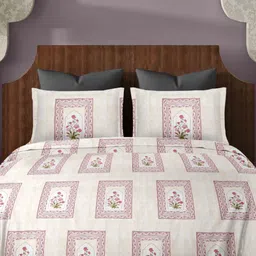 Ariana Purple & Beige Floral 200 TC King Bedsheet with 2 Pillow Covers-image-56