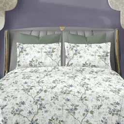 Ariana White & Grey Floral 200 TC King Bedsheet with 2 Pillow Covers-image-65