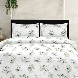 Ariana Blue & White Floral 210 TC King Bedsheet with 2 Pillow Covers-image-73