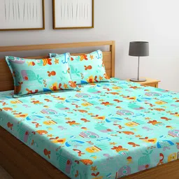 Arrabi Multicoloured Cartoon Characters Printed 300 TC King Bedsheet with 2 Pillow Covers-7