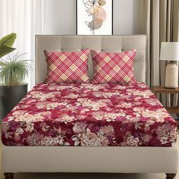 Story@home Arena Magenta & White Floral Microfiber 180 TC Queen Bedsheet & 2 Pillow Covers-image-90